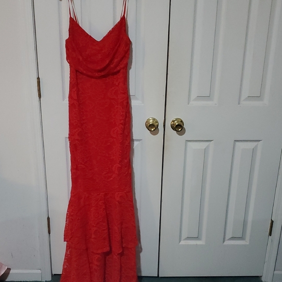 NWT - Fashion Nova Red Lace Maxi Dress - Picture 1 of 6